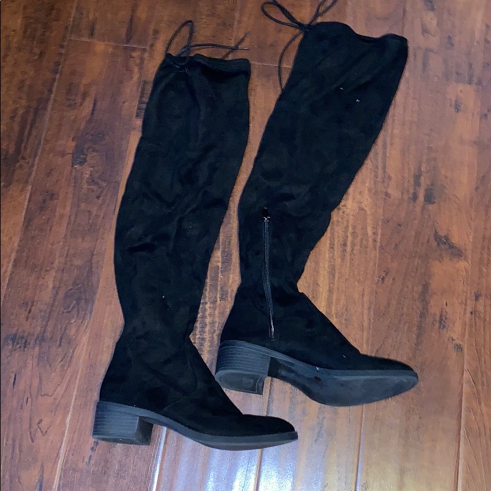 Black suede over the knee boots